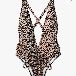 Leopard one piece v-neck open back swim suit